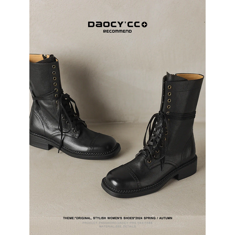 Women's Retro Distressed Martin For Plus Size Motorcycle Boots