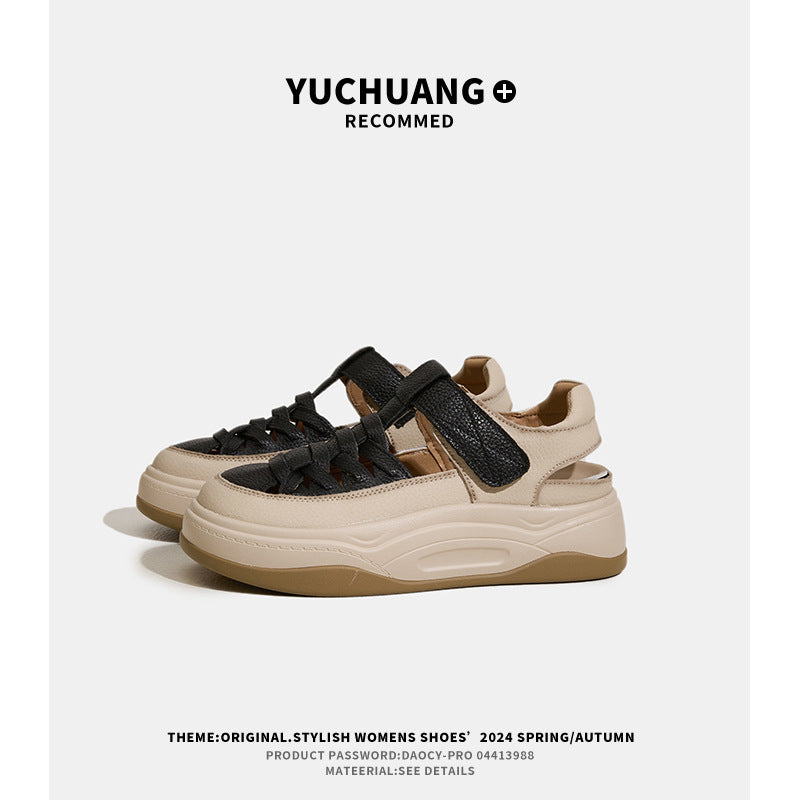 Women's Layer Cowhide Platform Breathable Roman Spliced Sandals