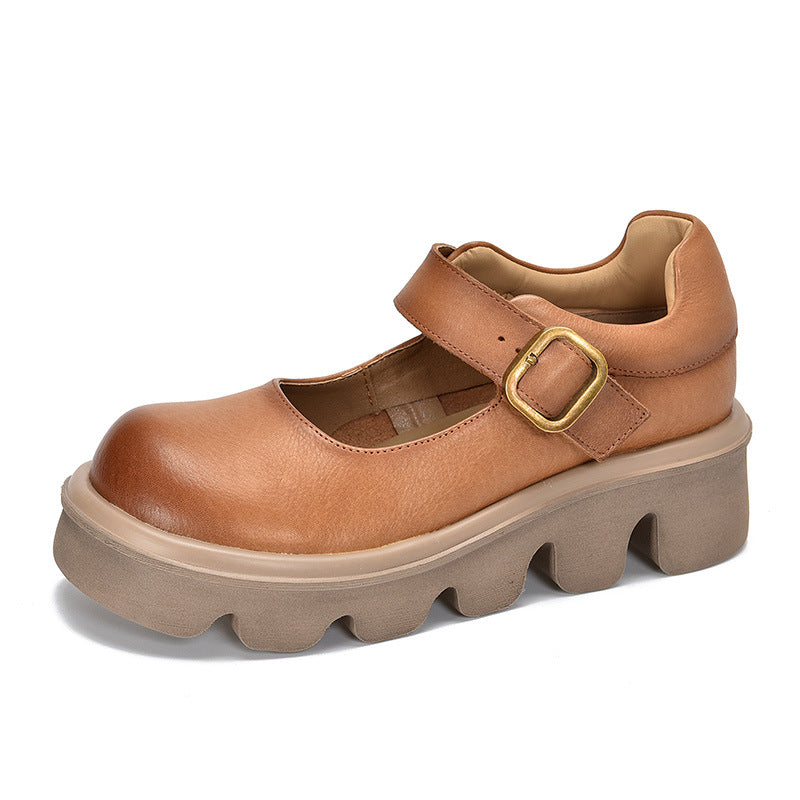 Shallow Mouth Cowhide Platform Female Round Toe Casual Shoes