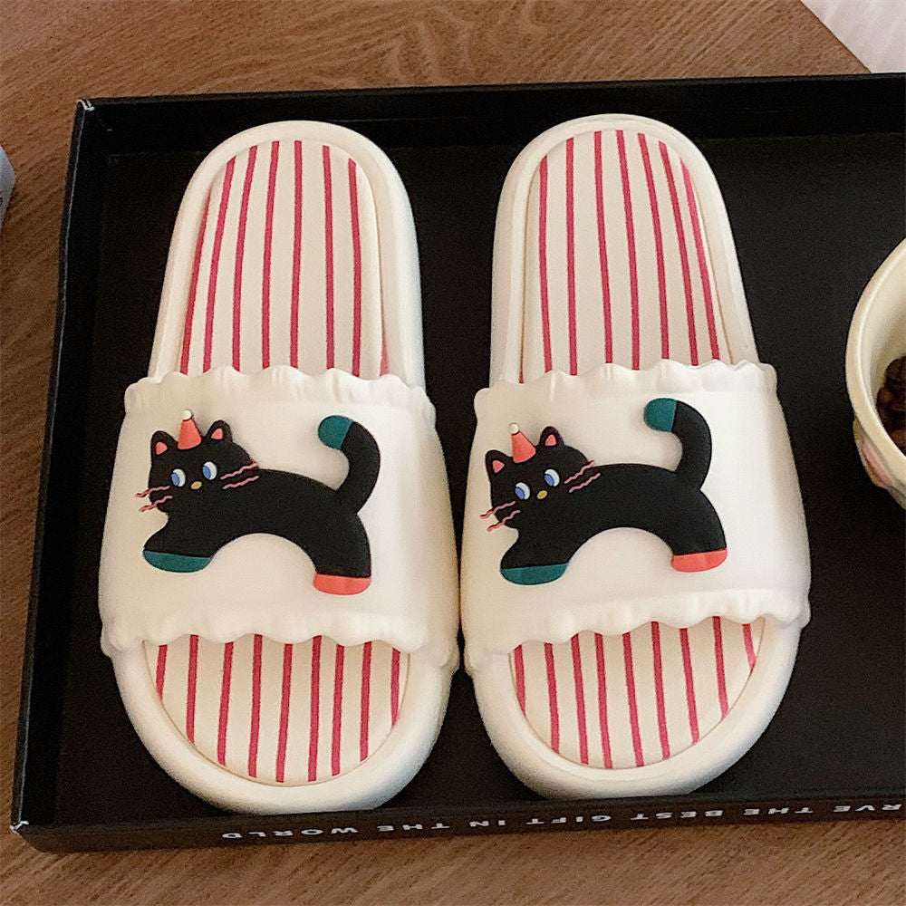 Women's Cartoon Black Kitten Cute Flip-flops Fun Sandals
