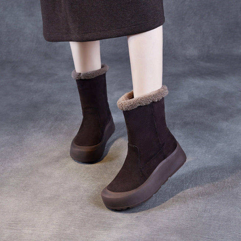 Women's Thick-soled Matte Winter Genuine Two-way Fleece-lined Snow Boots