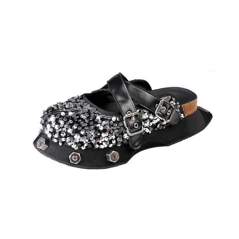 Women's Shiny Retro Half One Pedal Outer Slippers