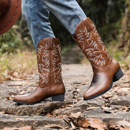 Men's High Wooden Root Love Tube Western Boots