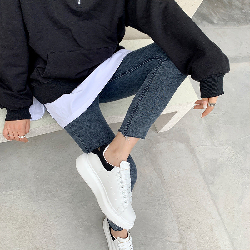 Women's Mcqueen White Genuine Platform Invisible Elevated Casual Shoes