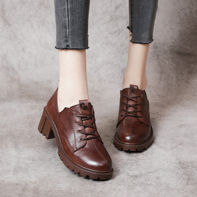 Women's First Layer Soft Cowhide Thick High Bottom Casual Shoes