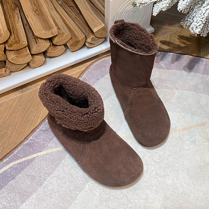 Women's Cowhide Version Real With Fleece Lining Bootie Snow Boots