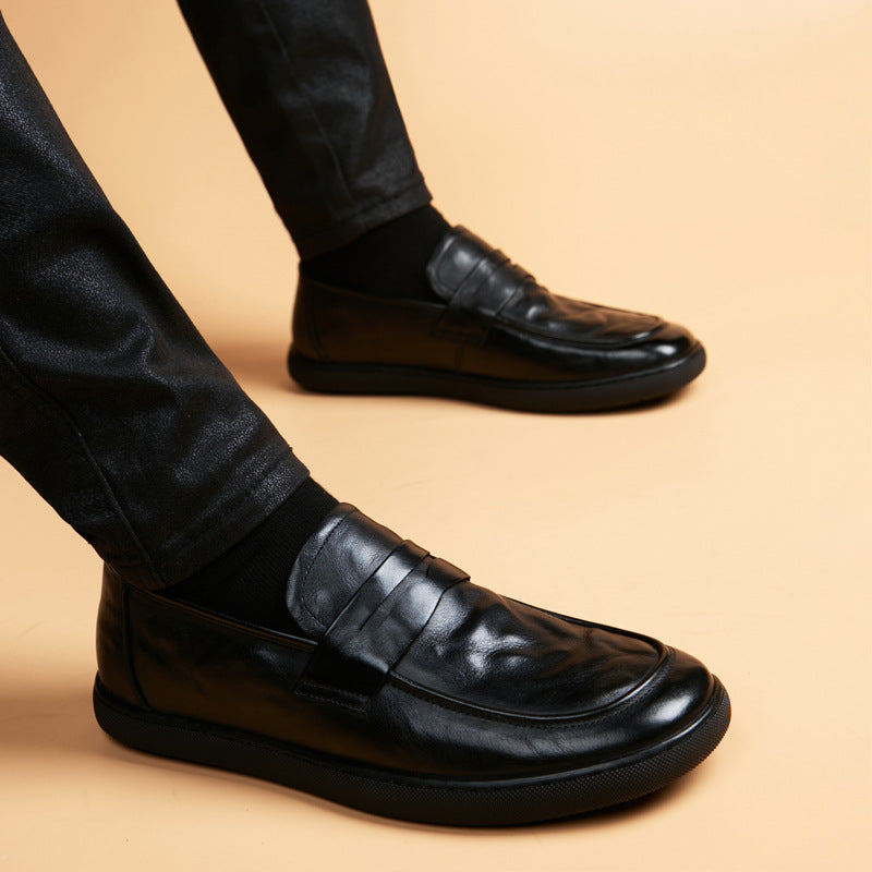Men's Round Toe Genuine Breathable British Black Men's Business Leather Shoes