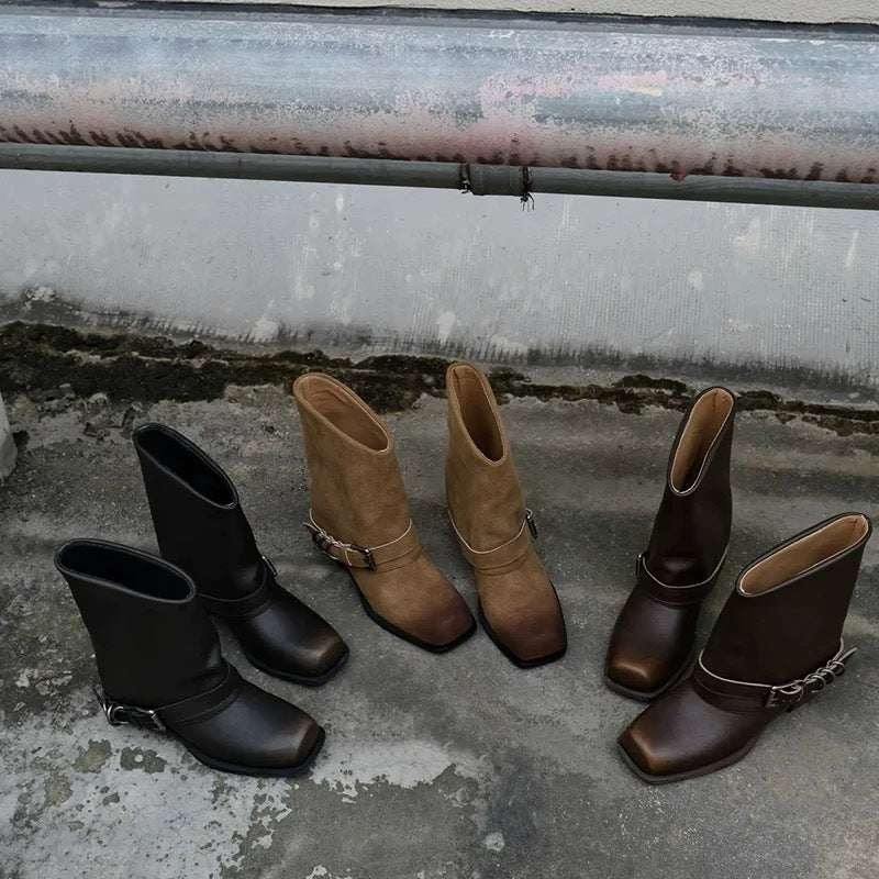 Square Toe Distressed Metal Library Tube Boots