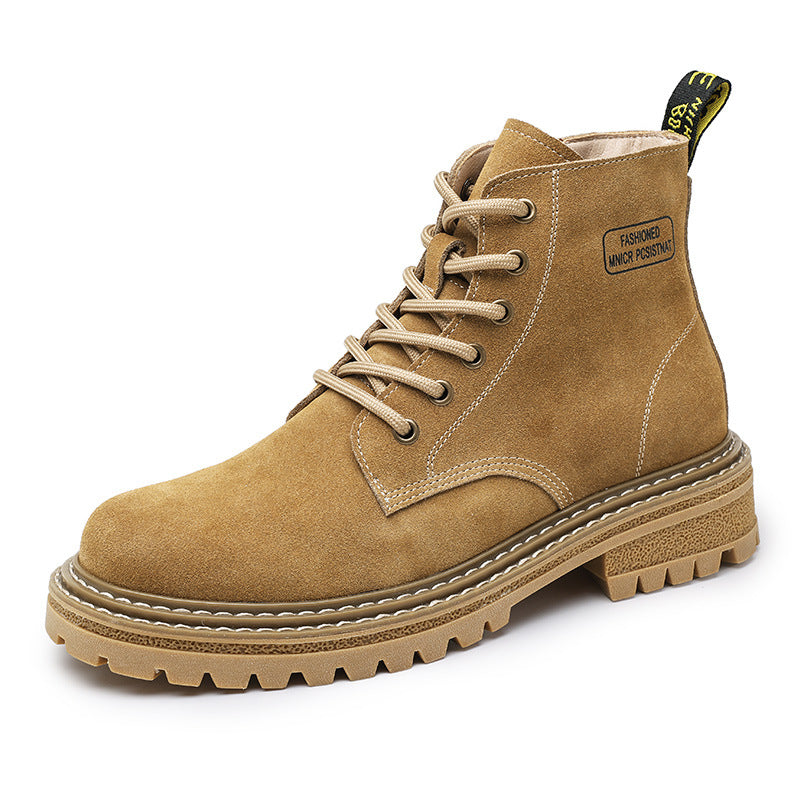 Men's Side Zipper Working Middle High Top Genuine Men's Shoes
