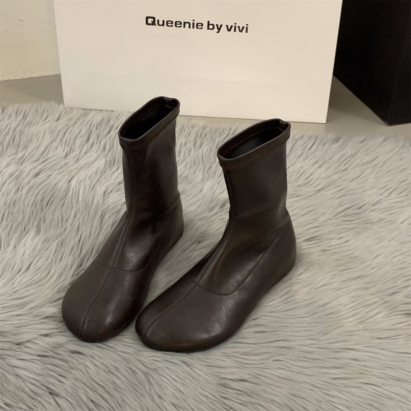 Height Increasing Insole White French Style Ankle Female Big Head Women's Leather Boots