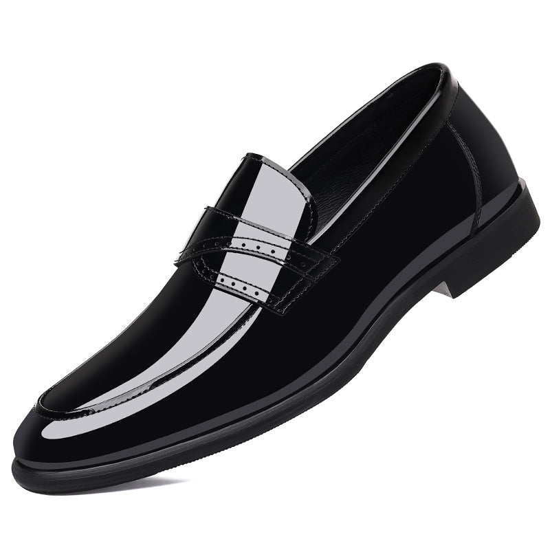 Men's British One Pedal Square Toe Patent Leather Shoes