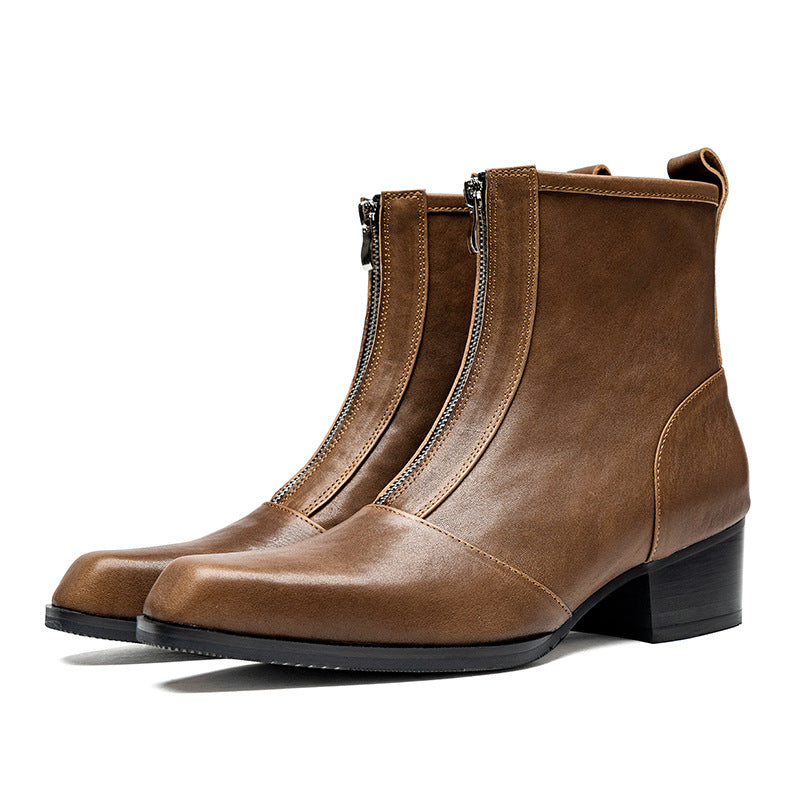 Men's Niche High Brown Square Toe Zip Boots