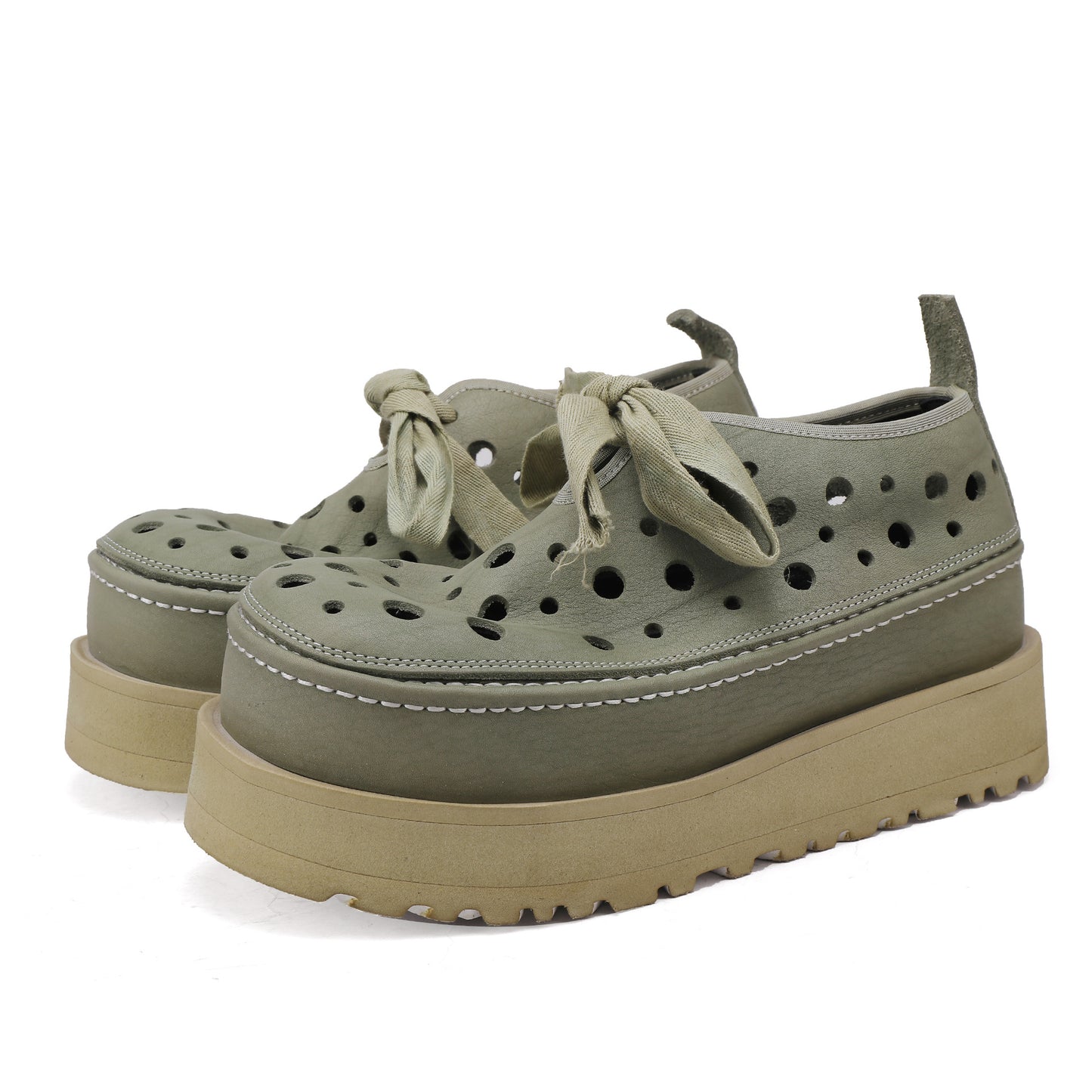 Women's Hole Elephant Pattern Top Layer Cowhide Platform Sandals
