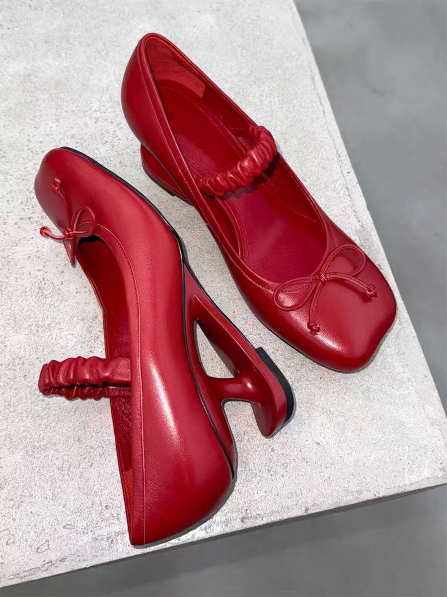 Style Retro Elegant High Fairy Suspension Profiled Bow Mary Heels