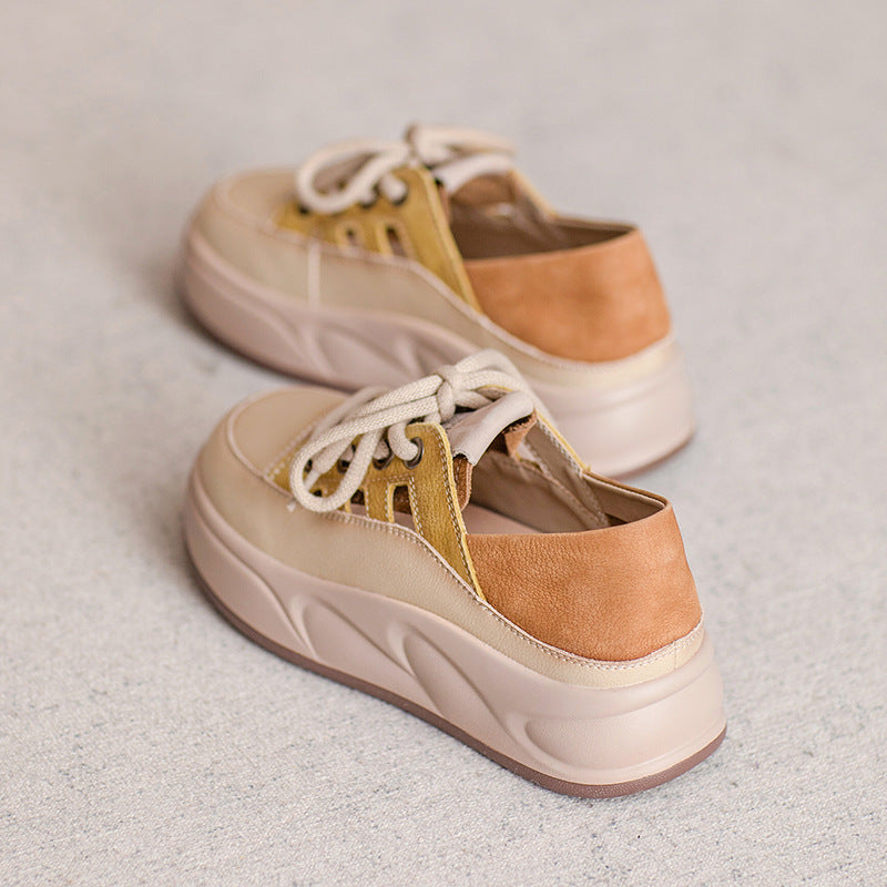 Women's Cowhide Platform Genuine Simple Color Matching Casual Shoes