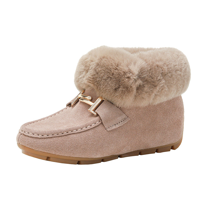 Women's Fur Integrated Fleece-lined Rabbit Thermal Cotton Height Snow Boots