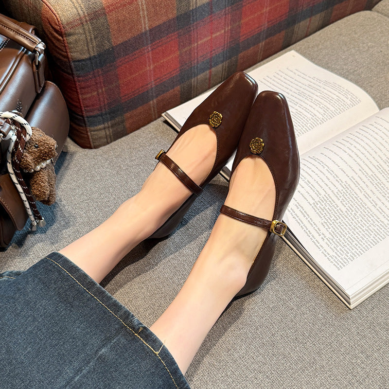 Women's Camellia Metal Buckle Strap Mary Jane Women's Shoes