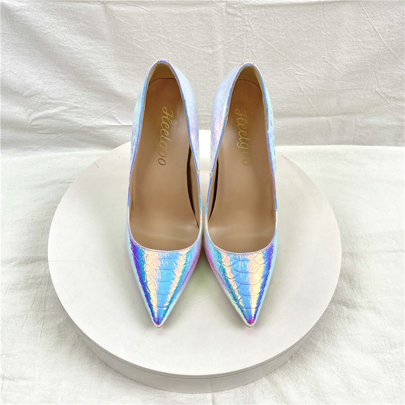 White Snakeskin High Pointed Toe Stiletto Women's Fashion Shoes