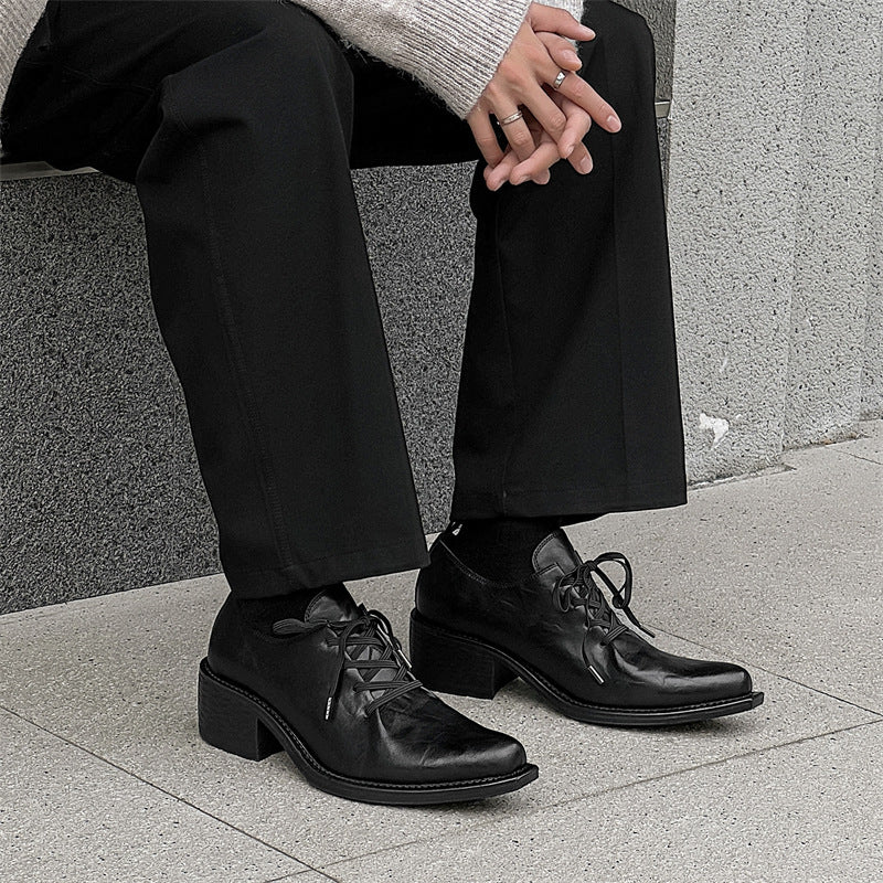 Men's Niche Ruffle Pointed Platform Derby Leather Shoes
