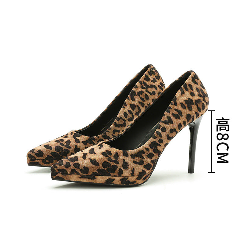Women's Platform Leopard High Pointed Toe Stiletto Sexy Suede Women's Fashion Shoes