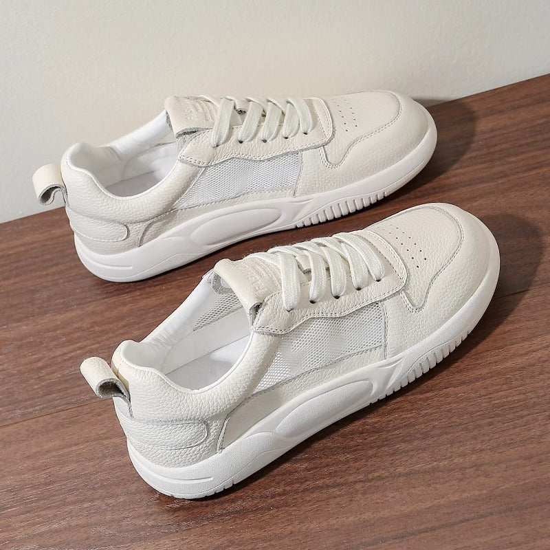 Women's Cowhide Veet White Soft Bottom Sports Leisure Women's Casual Shoes