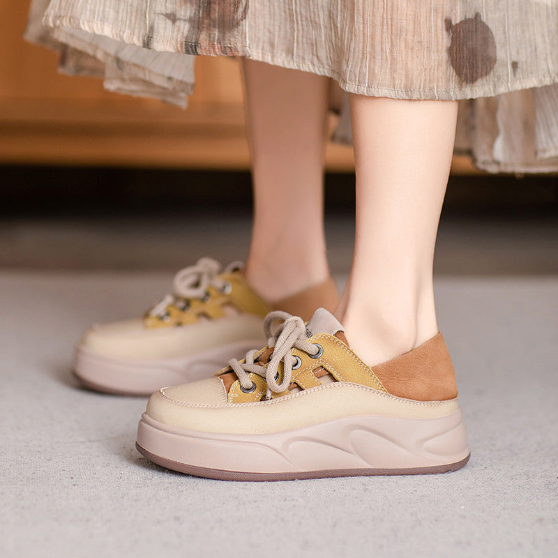 Women's Cowhide Platform Genuine Simple Color Matching Casual Shoes