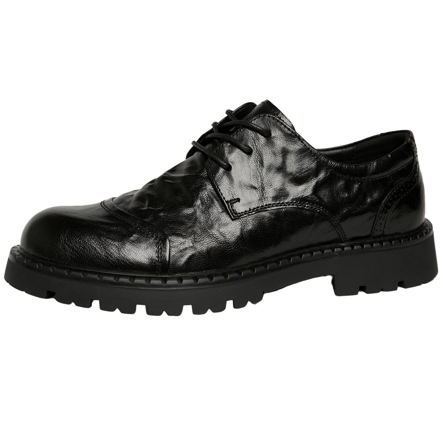 Men's Platform Business Formal Wear Round Toe Leather Shoes