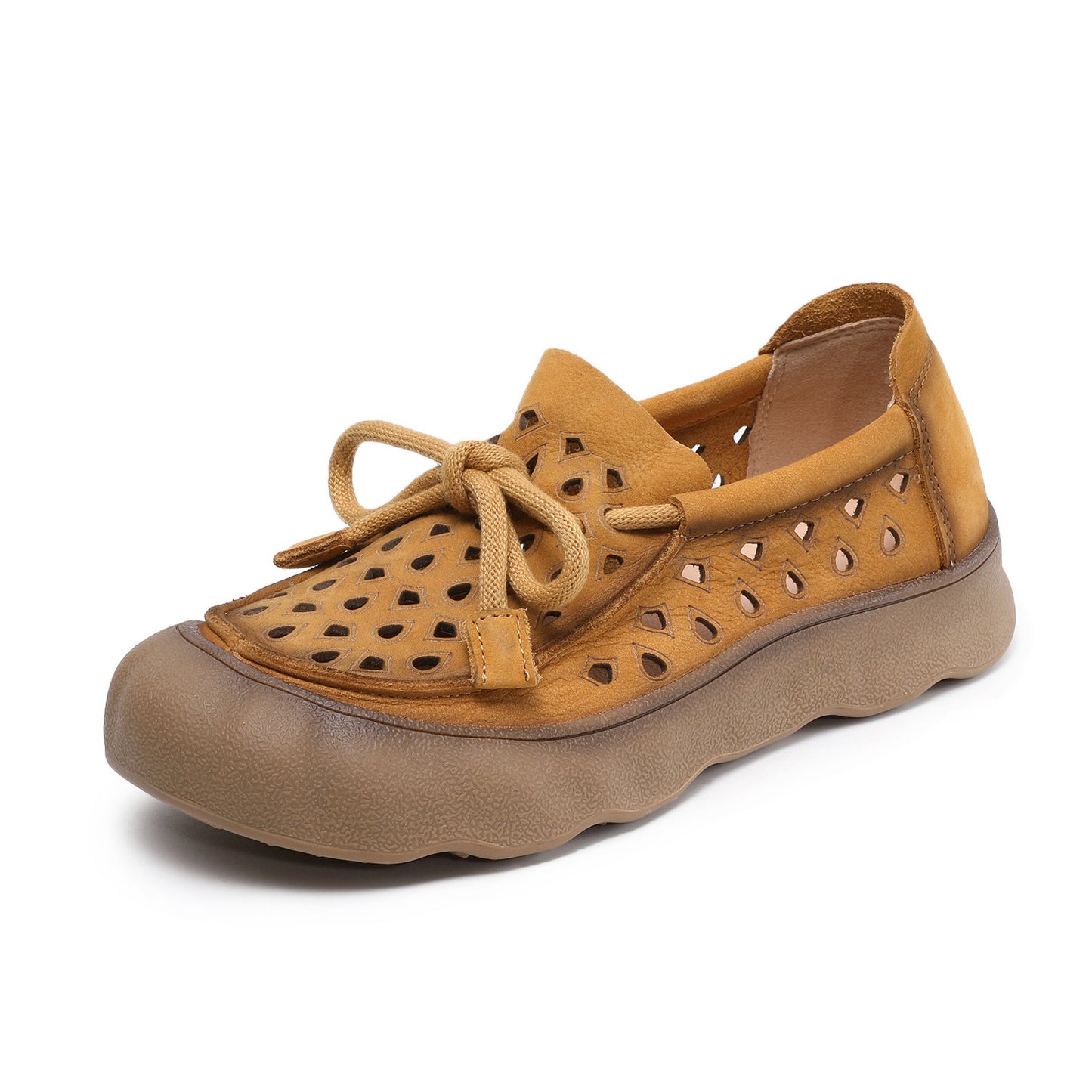 Genuine Flat Soft Bottom Retro Hollow Out Breathable Perforated Lace Casual Shoes