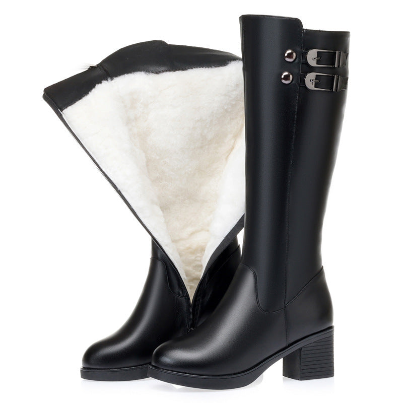 Women's Chunky High Fleece-lined Knight Mid Full Boots