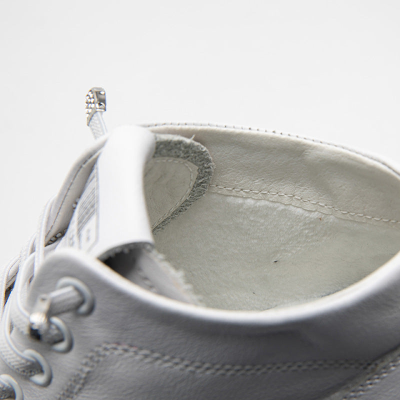Women's Summer High Top White First Layer Cowhide Breathable Flat Leisure Heels