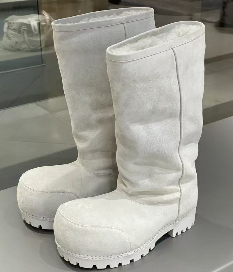 Solid Color Genuine Fur Big Toe Snow Boots