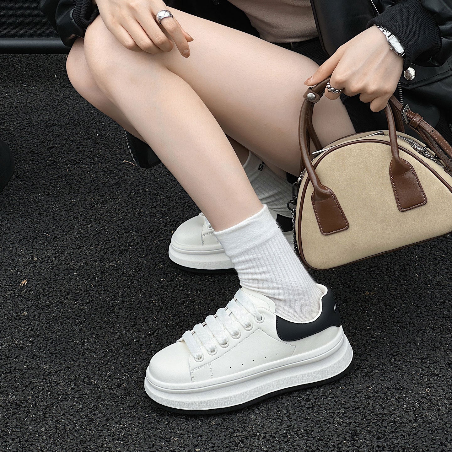 Women's White Autumn Cowhide Easy Wear Soft Back Thick Casual Shoes
