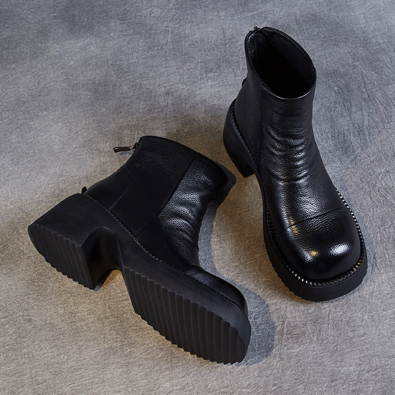 Women's Genuine Platform Ankle High Sense Chunky Boots