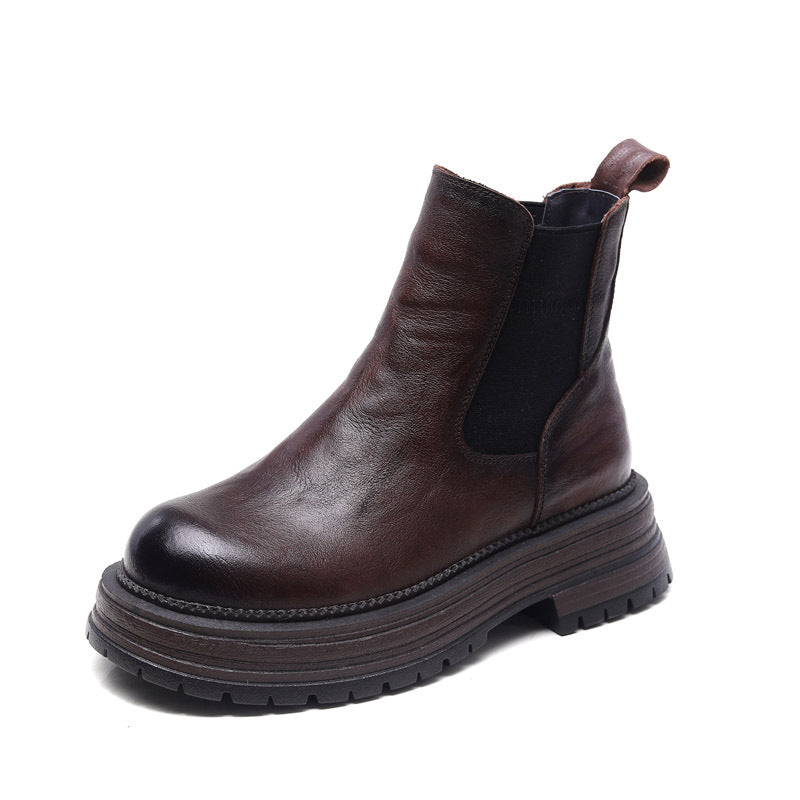 Women's Pattern Top Layer Cowhide Platform Thick Boots