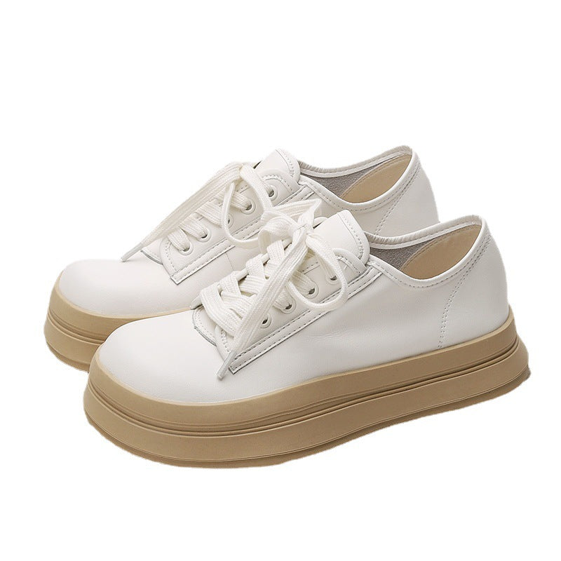 Women's White Autumn Round Toe Flat Bottom Casual Shoes