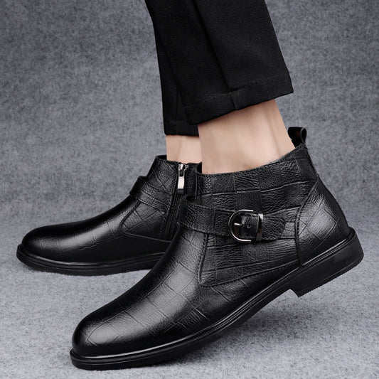 Men's Slip-on Surface Fleece-lined Warm Leisure Plus Leather Shoes