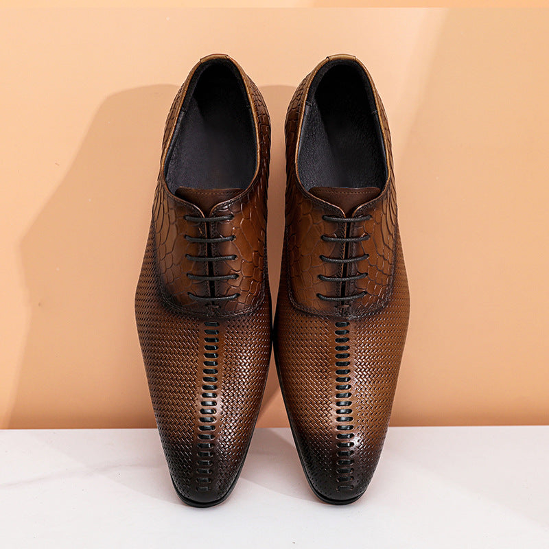 Men's Big Promotion Business Embossed Snake Pattern Handmade Leather Shoes