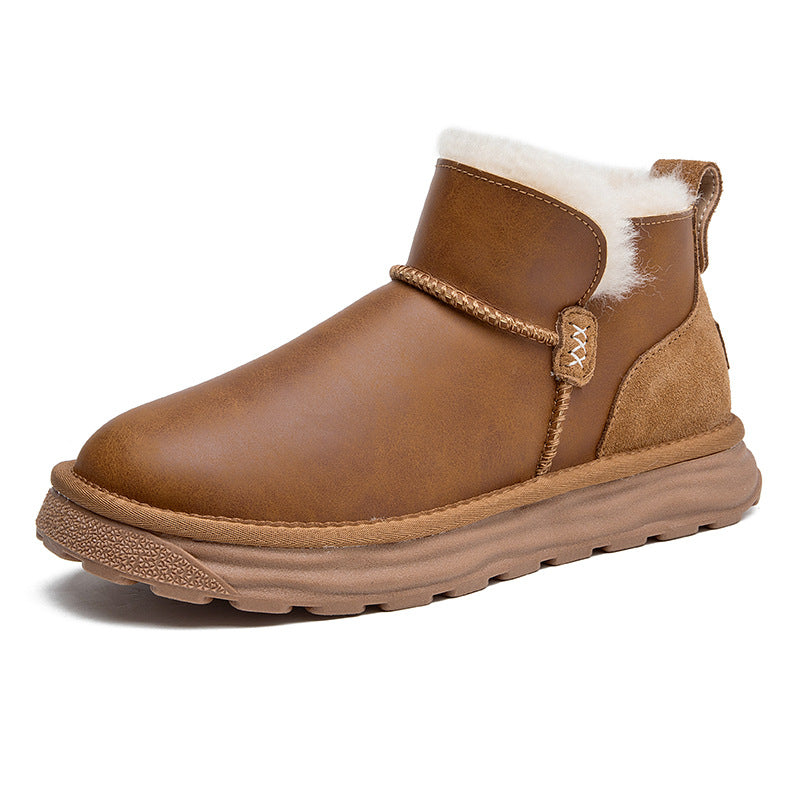 Men's Sheep Fur Integrated Waterproof Glossy Fleece Snow Boots