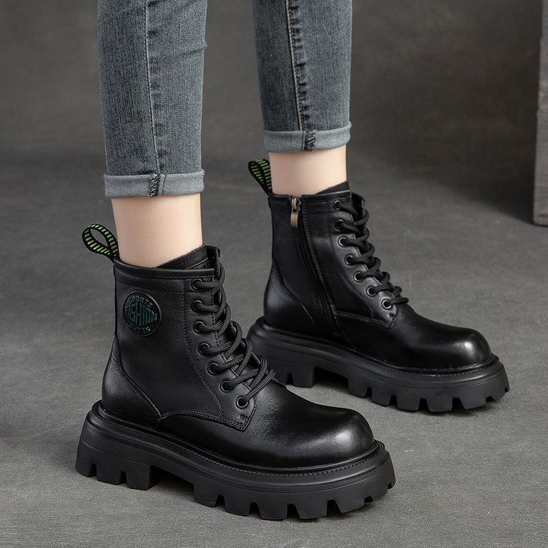 Women's First Layer Cowhide Platform Vintage Martin Boots