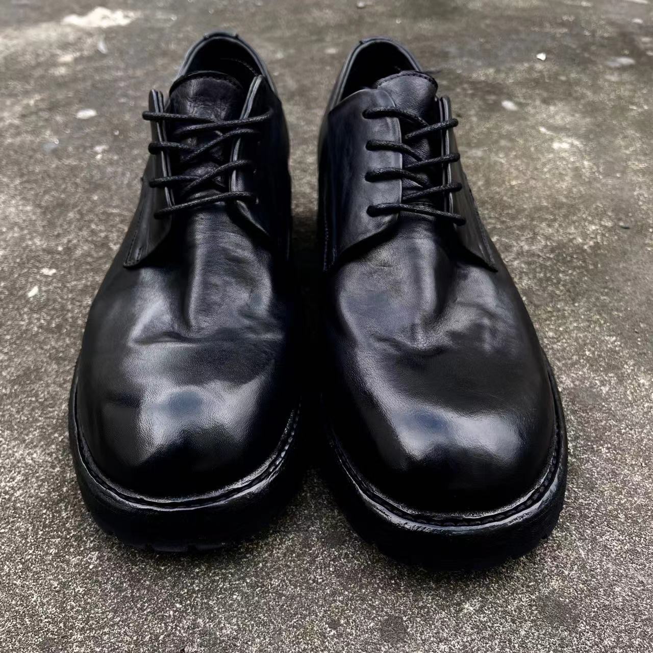 Men's Washed Horse Retro Big Head Derby Leather Shoes