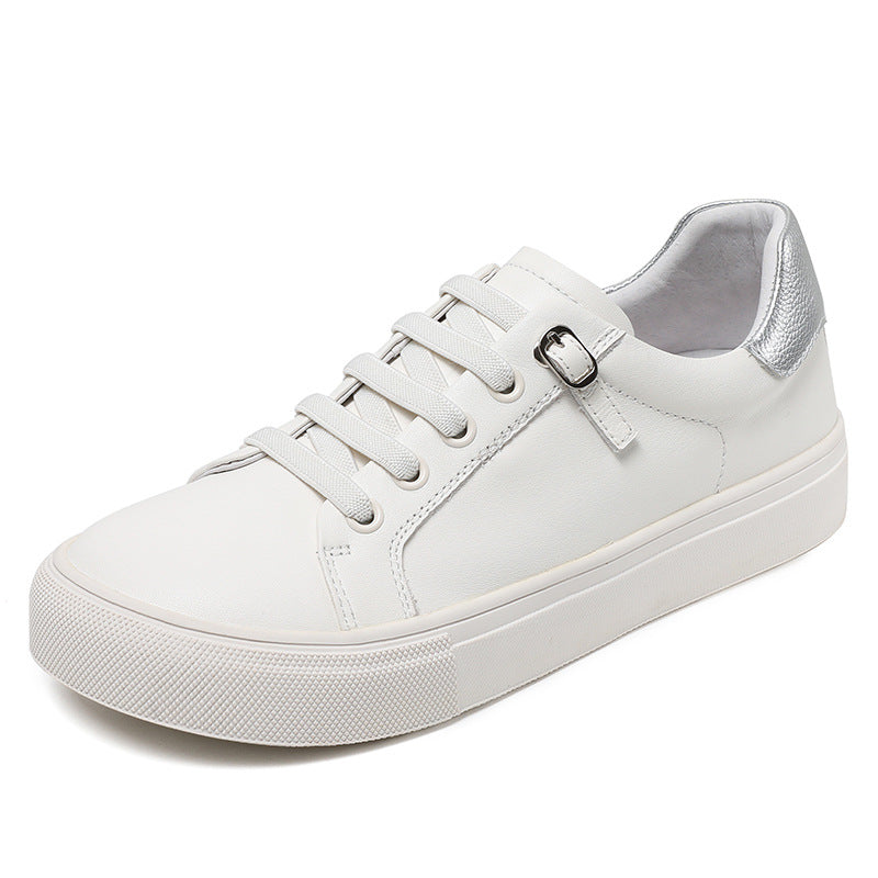 Women's Cowhide Easy Wear Spring Flat White Casual Shoes