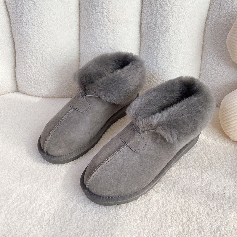 Women's Fur Thick Sheepskin Winter Warm Flanging Snow Boots