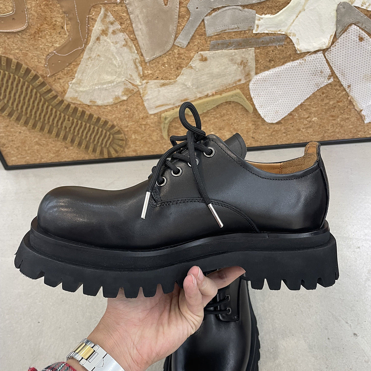 Women's & Men's Head Derby Tide Thick Bottom Increased Leather Shoes