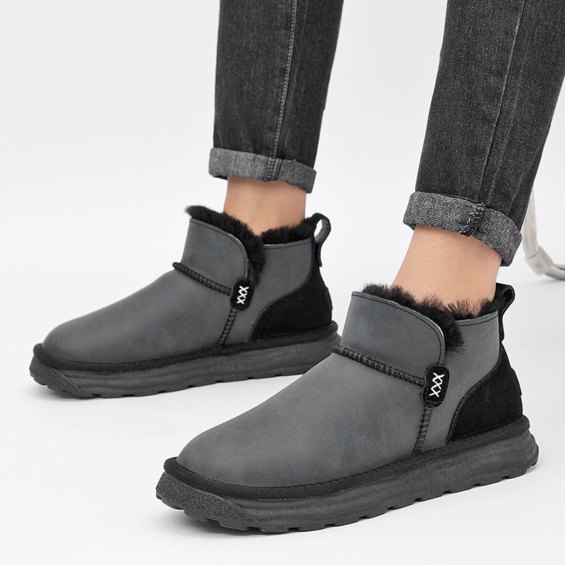 Men's Sheep Fur Integrated Waterproof Glossy Fleece Snow Boots