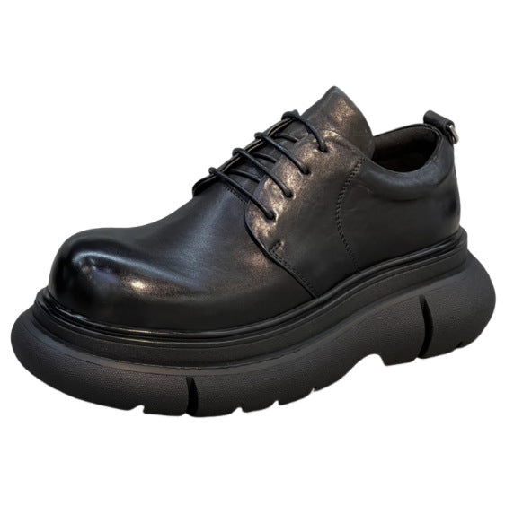Men's Model Style Platform Derby Cowhide Leisure Lace Up Leather Shoes