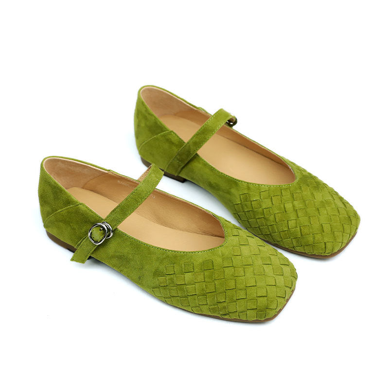 Women's Square Toe Vintage Woven Spring Shallow Mouth Artistic Women's Casual Shoes
