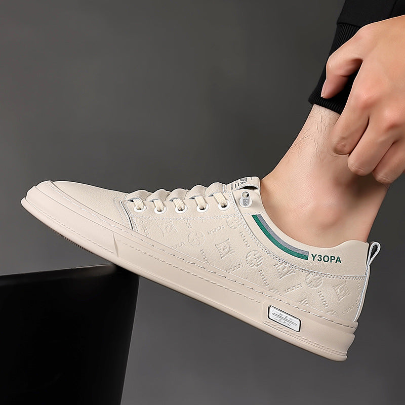 Men's White Fashion Trendy Breathable One Pedal Leather Shoes