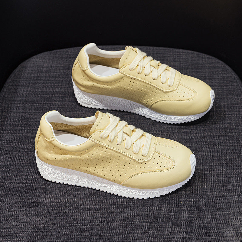 Women's First Layer Cowhide Breathable White For Summer Thick Bottom Women's Casual Shoes