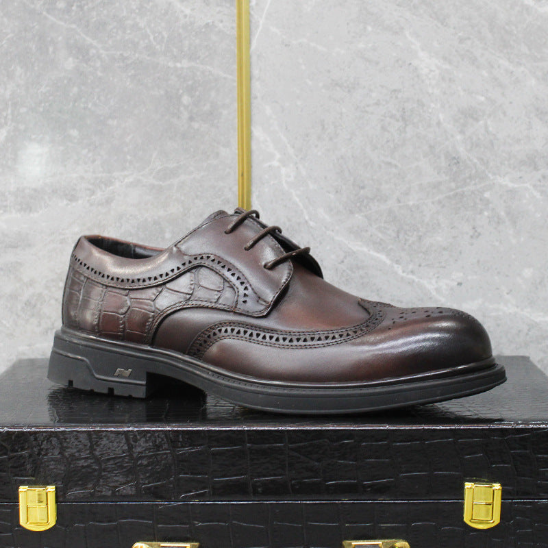 Men's Brogue British Style Crocodile Pattern Wedding Platform Leather Shoes