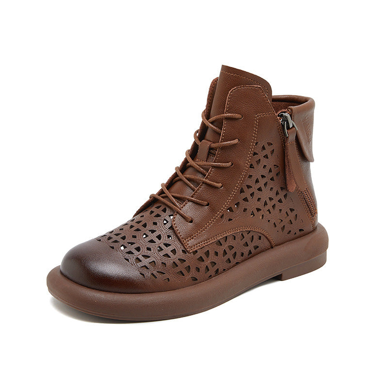 Women's Spring Hollow Martin Short Fashion Retro Style Side Zipper Low Men's Shoes